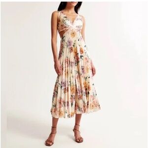 Abercrombie Cream Floral Silk Dress - Size Large Tall